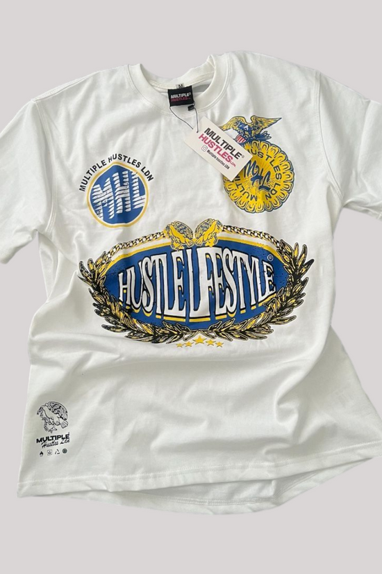 WHITE BLUE YELLOW SHORT SLEEVE LIFESTYLE T-SHIRT