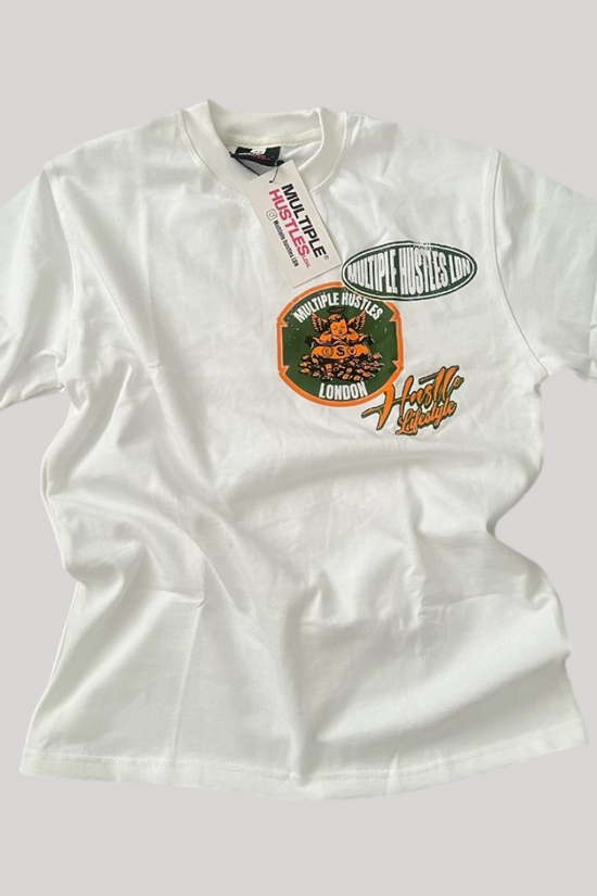 WHITE SHORT SLEEVE HUSTLE LIFESTYLE T-SHIRT