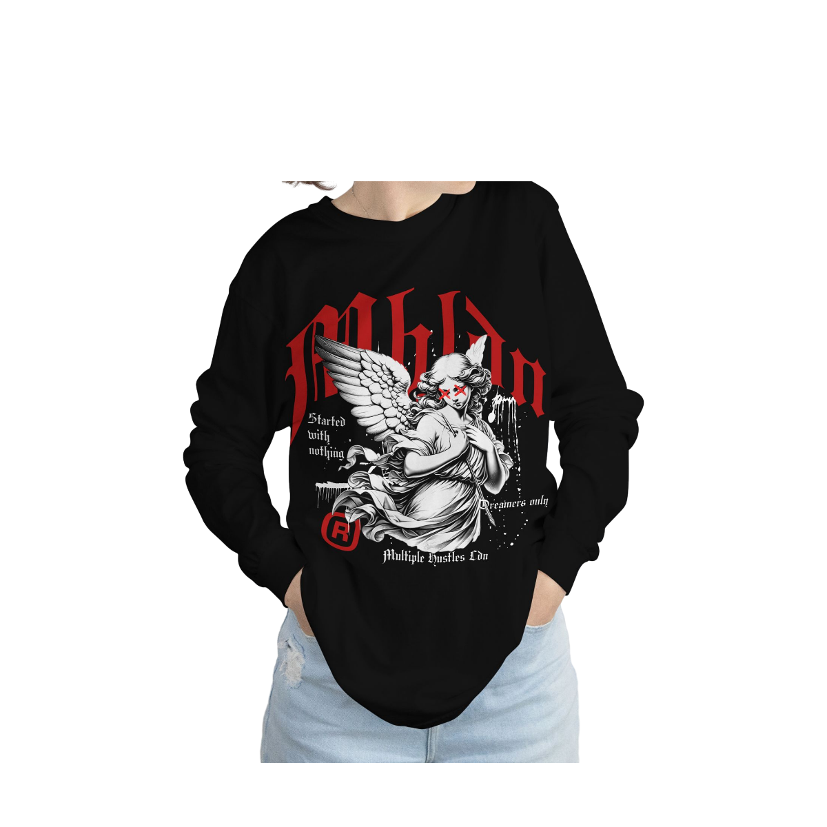UNI-SEX LONG SLEEVE ANGEL TSHIRT BLACK