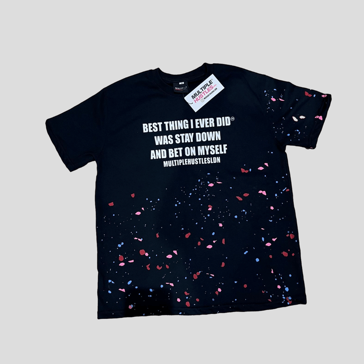 BLACK UNISEX PAINT SPLASH STAY DOWN TEE.